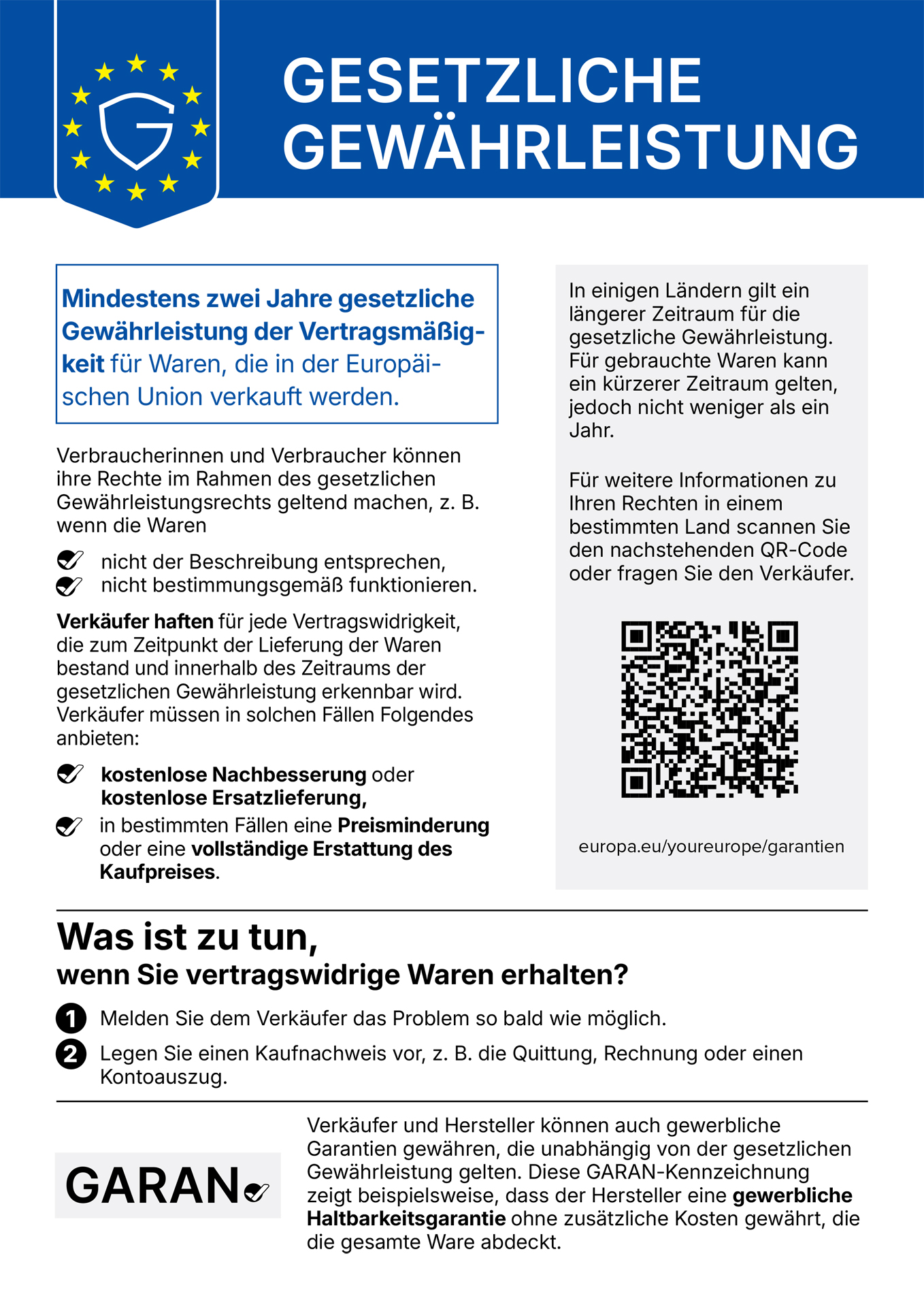 Hinweis zur gesetzlichen Gewährleistung (harmonisierte Mitteilung der EU)